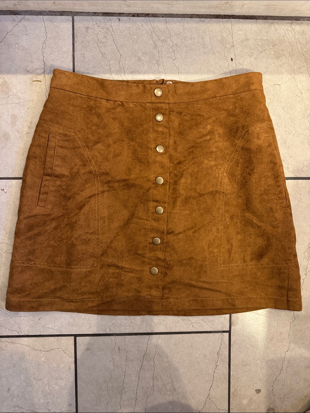 Bluenotes Classic Button-Front faux Suede Mod Mini Skirt - Brown large